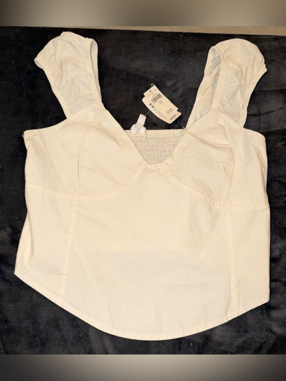 Aerie Cropped Corset Puff Sleeve Smocked Back Top Size Medium New with tag